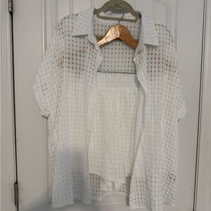 SHEIN Curve White Checkered Blouse